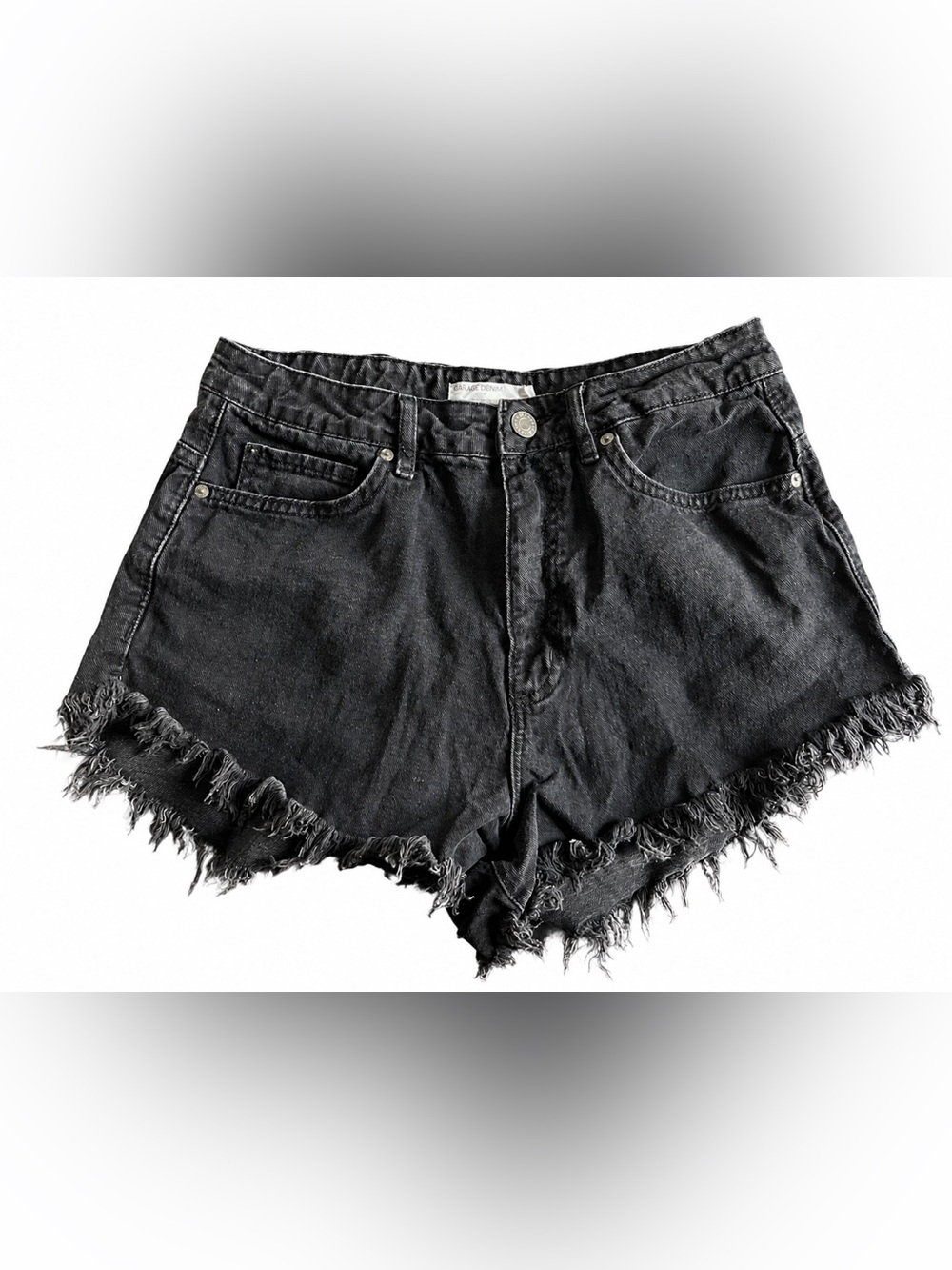 Garage Denim Black Frayed High Rise Denim Shorts Size 9